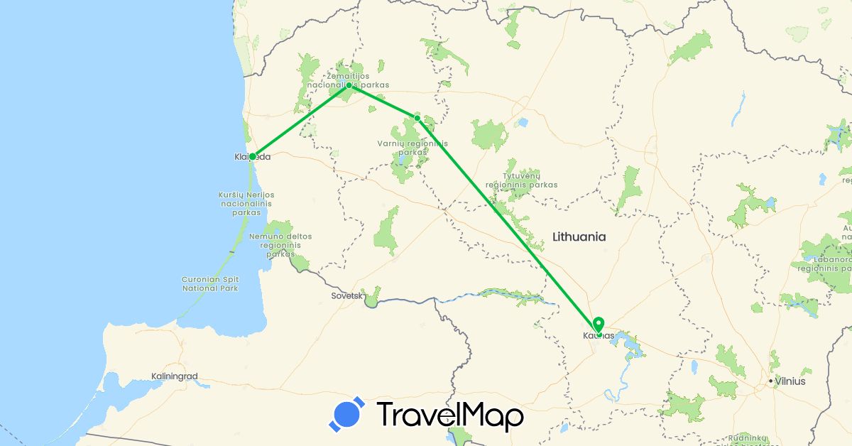 TravelMap itinerary: driving, bus in Lithuania (Europe)